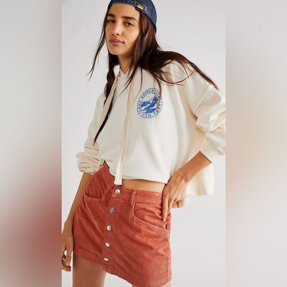 NWOT Free People Ray Cotton Corduroy a line  Mini skirt color Myrrh Rust - Picture 1 of 15